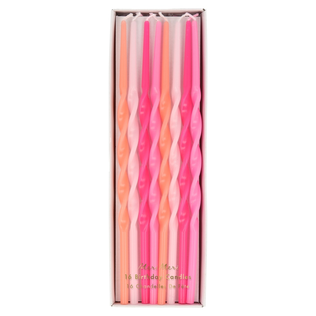 Meri Meri Pink Twisted Long Candles (x 16)