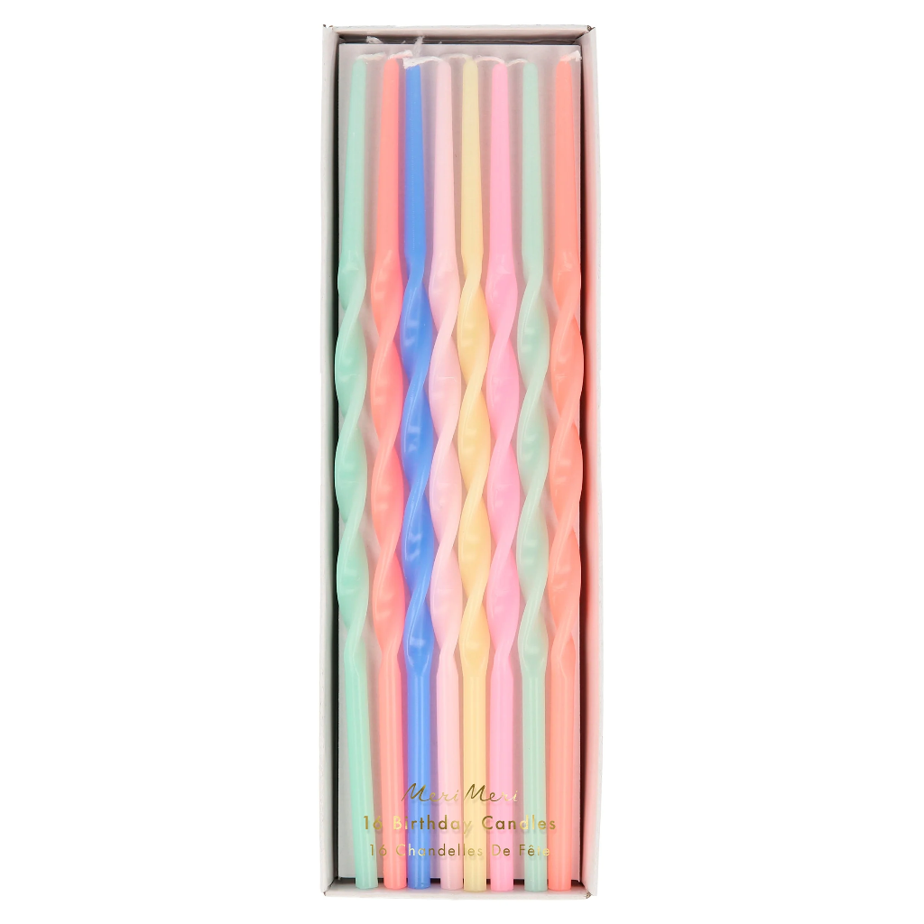Meri Meri Mixed Twisted Long Candles (x 16)